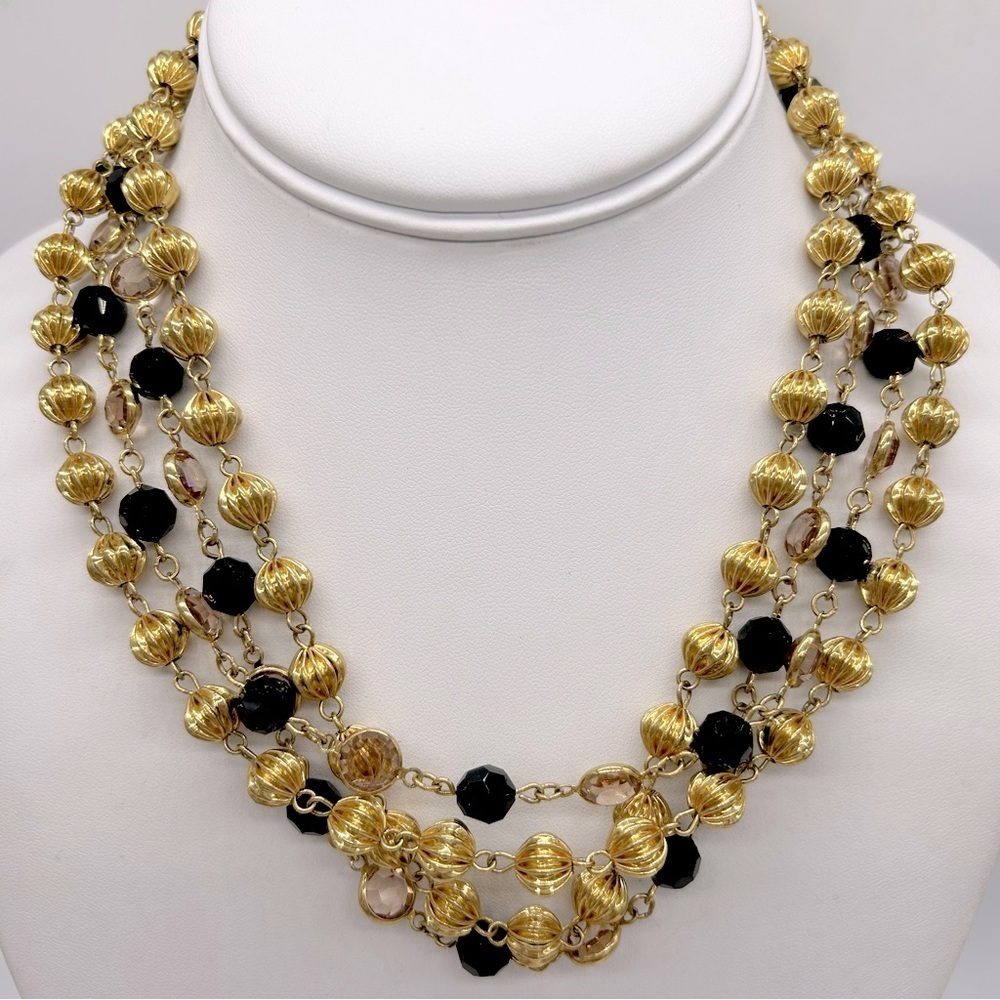 Swarovski Vintage SAL 4-Strand Bezel and Faceted Crystals Gold Beads Necklace